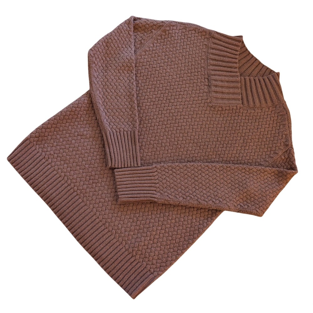 Talbots Basketweave Split Neck Sweater Brown XS NWT Cotton Blend